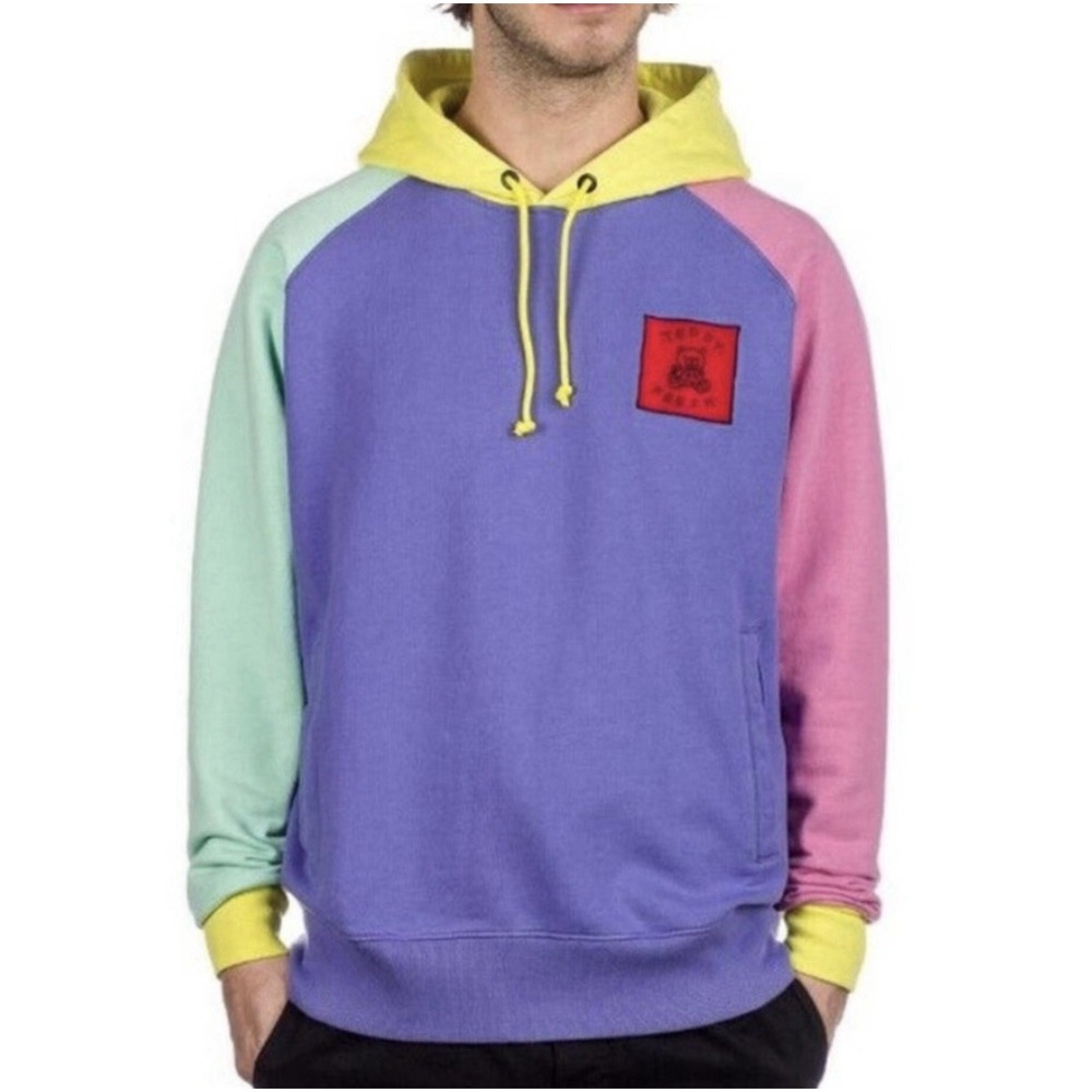Teddy Fresh Men's Color Block Jumper Pastel Pullover Hoodie Sweatshirt‎ Size M